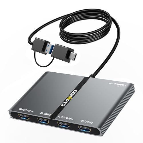 CENMATE USB A/C 3.0 to 4xHDMI Adapter Support Mirror/Extend Mode Compatible with Mac/Win,5-in-1 USB C Docking Station(4K30Hz x2+1080P60Hz x2+Type C 3.0), 4 Monitor Docking Station with 4 HDMI
