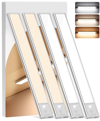Under Cabinet Lighting Wireless, 4Pack Motion Sensor Light Indoor with 3 Color Temps, Dimmable Closet Lights Battery Operated, LED Magnetic Light, Rechargeable Under Counter Lights for Kitchen Stairs - size: 12inch-4pack