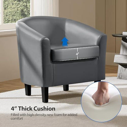 Yaheetech Accent Chairs, Faux Leather Barrel Armchairs, Gray - color: Grey, size: 25.5"D x 27.5"W x 28"H
