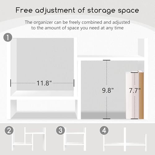 Jerry & Maggie Desktop Organizer Office Storage Rack Adjustable Wood Display Shelf Free Style Double H, Multi-Functional Mini Bookshelf for Desk Natural Stand (White) - color: White