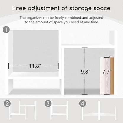 Jerry & Maggie Desktop Organizer Office Storage Rack Adjustable Wood Display Shelf Free Style Double H, Multi-Functional Mini Bookshelf for Desk Natural Stand (White) - color: White