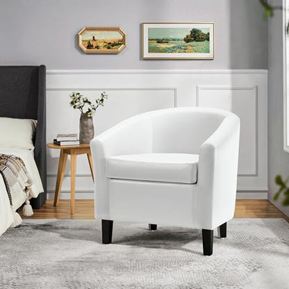 Yaheetech Accent Chairs, Faux Leather Barrel Armchairs White - color: White, size: 25.5"D x 27.5"W x 28"H