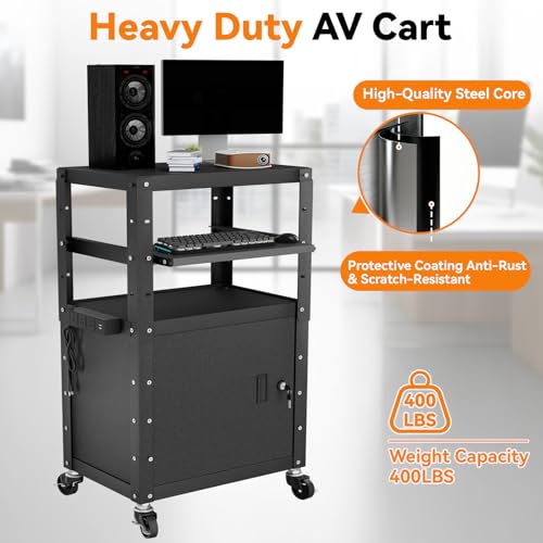 Heavy Duty AV Cart, Adjustable Height Rolling Computer Cart