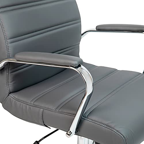 Flash Furniture LeatherSoft Executive Office Chair, Gray/Chrome | 360° Swivel, Height Adjustable, Commercial Grade - color: Gray Leathersoft/Chrome Frame