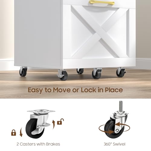 Halitaa Farmhouse 2 Drawer Small File Cabinet with Wheels, White - color: White