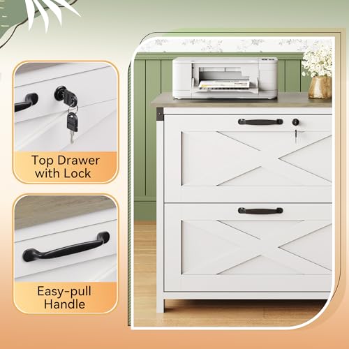 DEVAISE 2-Drawer Lateral File Cabinet with Lock, White | Wood, Office Storage Cabinet, Letter, Legal & A4 Compatible, Farmhouse Style, Printer Stand, Home Office - color: White