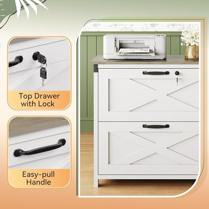 DEVAISE 2-Drawer Lateral File Cabinet with Lock, White | Wood, Office Storage Cabinet, Letter, Legal & A4 Compatible, Farmhouse Style, Printer Stand, Home Office - color: White