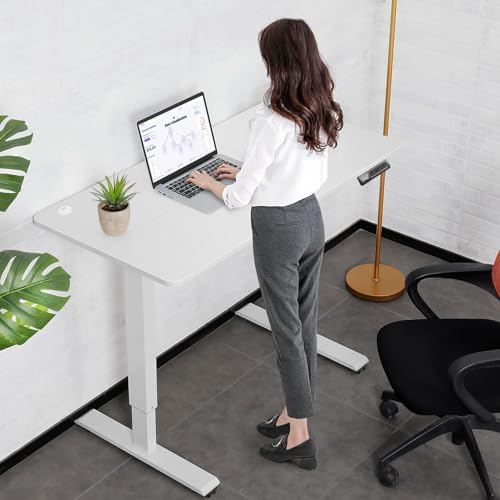 Electric Standing Adjustable Height Desk, 55'' x 24''Computer Workstations with Wheels and Double Hooks, 27''-46'' Lifting Range Stand up Desk(White) - color: White, size: 55 x 24''