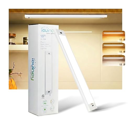 18 Inch Under Cabinet Lights Plug in, Wave Sensor LED Kitchen Lights Under Cabinet 5CCT Stepless Dimmable Counter Lighting, Aluminum Linkable Workbench Light Bar Over Sink 450LM 8W（NEW） - size: 18 inch