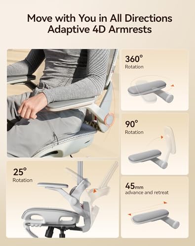 SIHOO B100 Pro Ergonomic Office Chair with Adaptive Lumbar Support, Computer Chair with Dual-Back, Desk Chair with 360° Rotatable & Flip-Up Armrests, 3D Wide Headrest, 2 Packs, Light Grey - color: Light White, size: Pack of 2