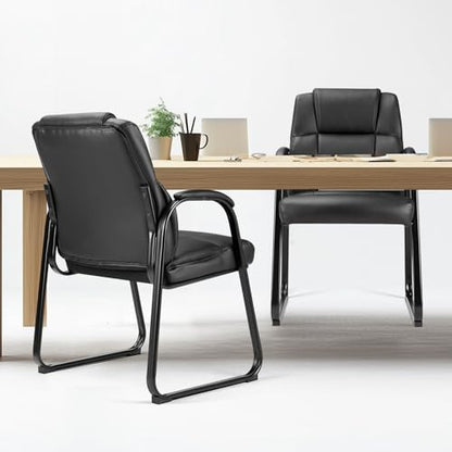 DUMOS Leather Guest Chairs Set of 2,Waiting Room Chair with Sled Base Padded Arm Rest for Meeting Conference Office Home - size: Set of 2