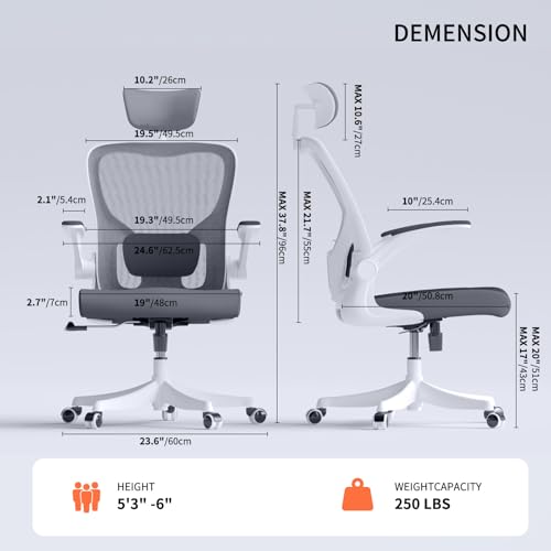 Monhey Ergonomic Office Chair, 90°-125° Tilt Back Home Desk Chair with 360° Swivel & Mute Wheels, High Back Mesh Computer Chair for Adults with Lumbar Support, 330 LBS Capacity(02White+Grey) - color: 02white+grey