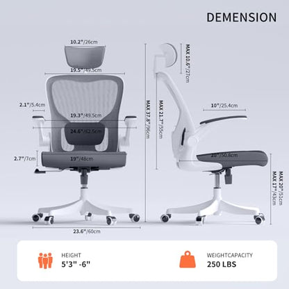 Monhey Ergonomic Office Chair, 90°-125° Tilt Back Home Desk Chair with 360° Swivel & Mute Wheels, High Back Mesh Computer Chair for Adults with Lumbar Support, 330 LBS Capacity(02White+Grey) - color: 02white+grey