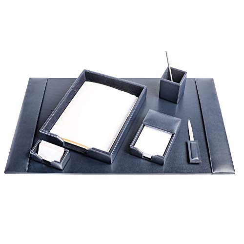 DACASSO Bonded Leather Desk Set - Luxury Leather Desk Pad & Desk Organization Essentials (Navy Blue, 6 Piece) - color: Navy Blue, style: 6 Piece