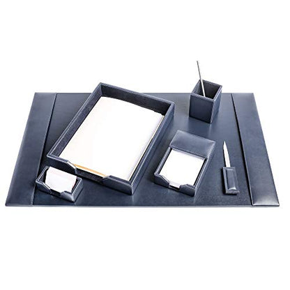 DACASSO Bonded Leather Desk Set - Luxury Leather Desk Pad & Desk Organization Essentials (Navy Blue, 6 Piece) - color: Navy Blue, style: 6 Piece