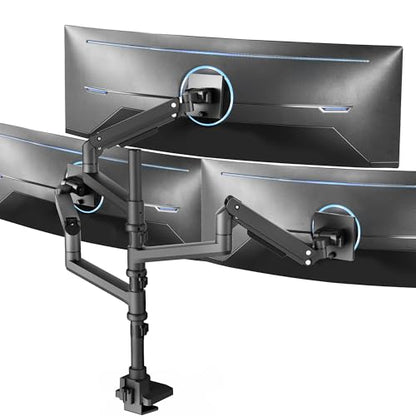 VIVO Pneumatic Arm Triple Ultrawide Monitor Extra Tall Desk Mount for Up to 49 inch Screens, Heavy Duty Clamp, Holds 3 Ultra Wides Up to 44 lbs, Black, STAND-V300D - size: Triple Mount, style: Desk Mount