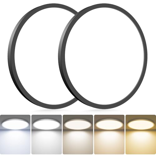 hepside 2Pack LED Flush Mount Ceiling Light Fixture, 13Inch 24W, Dimmable&3000K/3500K/4000K/5000K/6500K Adjustable Low Profile Ceiling Lights, Round Flat Ceiling Light for Kitchen,Hallway-Black - color: Black, size: 13Inch-2pack