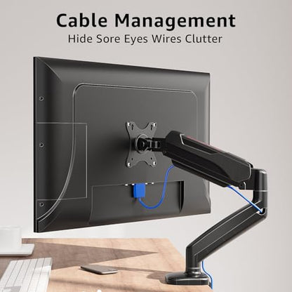Redragon GMK914 Single Monitor Mount Stand - Gas Spring Adjustable Arms with VESA 75/100mm, 13-32 Inch Screen Compatibility, C Clamp & Grommet Base, Cable Management, 17.6lbs Load Capacity - size: Up to 32" Screens