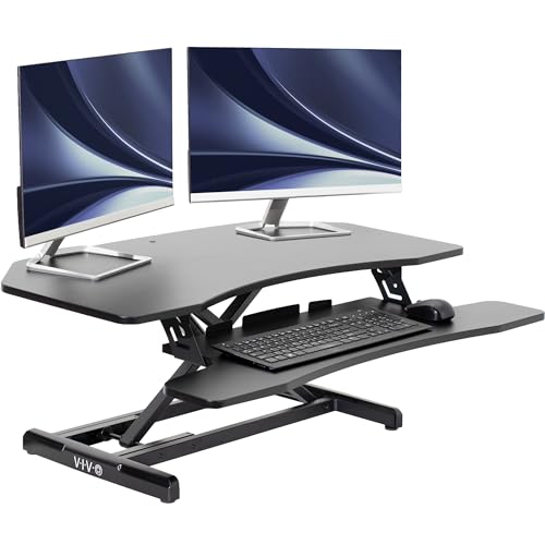 VIVO Corner Height Adjustable 38 inch Standing Desk Converter, Quick Sit to Stand Tabletop Dual Monitor Riser Workstation, DESK-V037MC