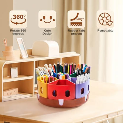 GAMENOTE Rotating Art Supplies Organizer - Lazy Susan Office School Supply for Kids Desk Organization and Storage Homeschool Craft Caddy Classroom Organization (Large) (Pack of 3) - size: Large, 11"d x 5"h (Pack of 3)