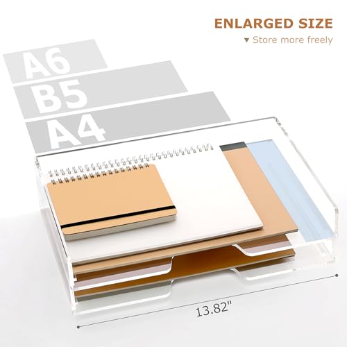 SANRUI 4 Tier Acrylic Paper Letter Tray Desk Stackable Organizer Trays，Clear Enlarged A4 Stackable File Document Tray， Workspace Office Supplies Organizers and Accessories Sorter，13.82inx9.29inx6.7in - style: Enlarged 4 Tier Trays