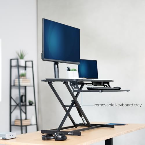 VIVO 32 in Standing Desk Riser, Height Adjustable Workstation - color: Black, size: 32"