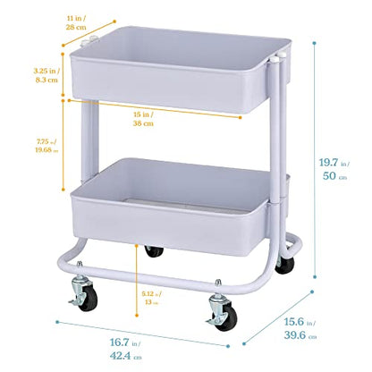 ECR4Kids 2-Tier Multipurpose Mobile Storage Utility Cart, White