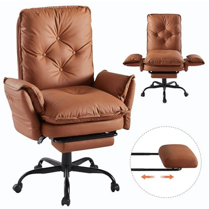 Bestier High Back Executive Chair with Footrest, PU Leather Brown - color: Brown Pu Leather