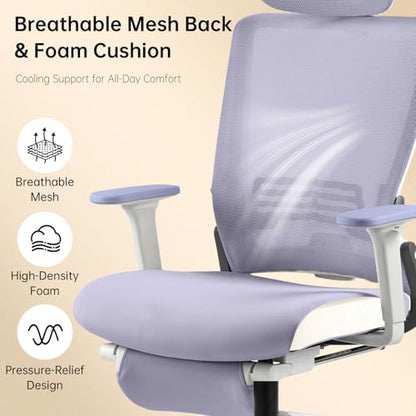 Ergonomic Foldable Office Chair with Footrest and Lumbar Support, Purple - color: Purple