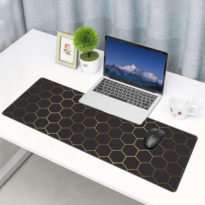Large Gaming Mouse Pad for Desk, Black Gold HoneycombTechnology Desk Mat, Extended Computer Keyboard Mouse Pad with Non-Slip Base and Stitched Edge,31.5"x11.8" - color: Black Gold Honeycomb