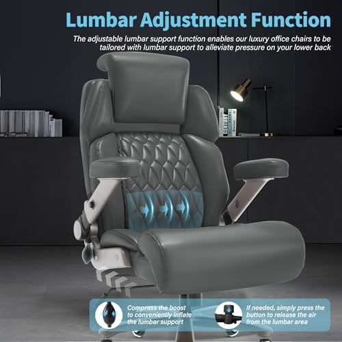 Big and Tall Office Chair 700lbs, Ergonomic High Back Computer Desk Chair | Adjustable Headrest&Lumbar Support, 3D Flip Arms, Large Wheels, Heavy Duty Metal Base, Thick Padded Wide Seat Executive Chair - color: Grey-1