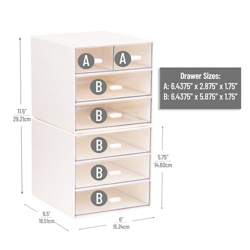 Mind Reader Stackable Craft Supply Organizer, 6 Drawer Desktop Storage with Clear Drawers, Plastic, Set of 2, White - color: White 6 Drawer Organizer