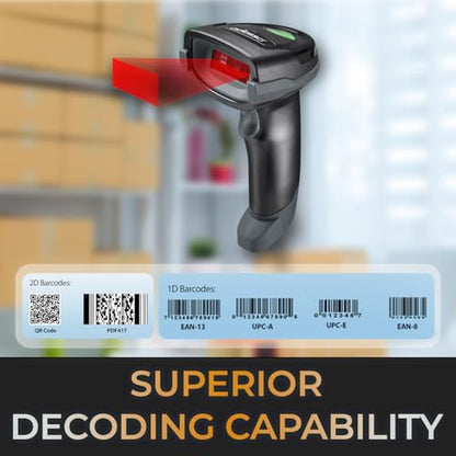 Adesso NuScan 3000 Wireless 2D Barcode Scanner, 3-Mode | Bluetooth/2.4GHz/USB, Handheld CMOS, with Charging Cradle, 12-inch Scan Depth, Made in Taiwan