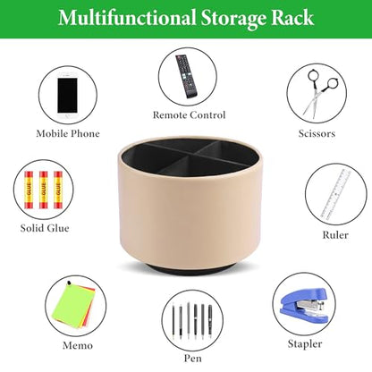Round Leather Art Supply Organizer,Remote Control Holder,360 Degree Spinning,Multi-Functional Pencil Holder,4 Compartments Desktop Stationary Organizer(1-Oil Apricot) - color: 1-Oil Apricot
