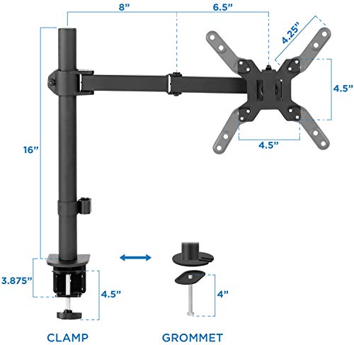 Mount-It! Large Monitor Desk Mount, VESA 200, up to 42" | Full motion arm with clamp and grommet base fits large and ultrawide monitors.
