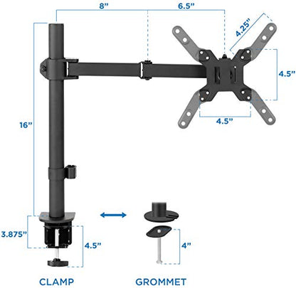 Mount-It! Large Monitor Desk Mount, VESA 200, up to 42" | Full motion arm with clamp and grommet base fits large and ultrawide monitors.