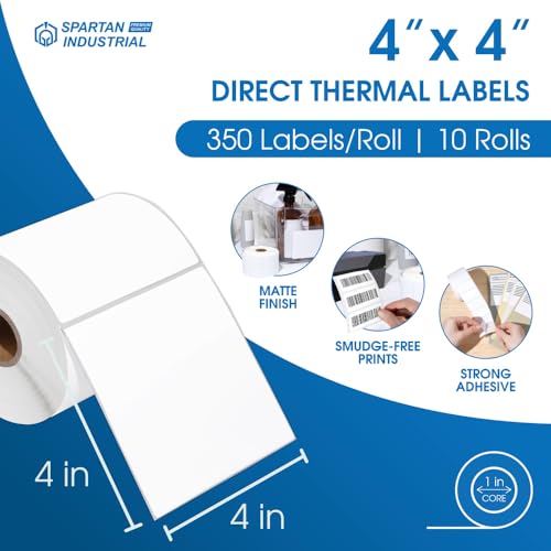 4" X 4” Direct Thermal Labels (3500 Count, 10 Rolls) Perforated - size: 4" X 4"