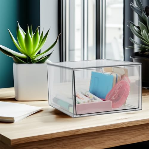 Clear Drawer, Arclic Box, Makeup Organizer Container, 6,5" Storage Drawer for Bathroom Dresser Vainty, Tissue Dryer Sheet Holder Disposable Face Towels Organizer, Light Gray - style: 1 Drawer