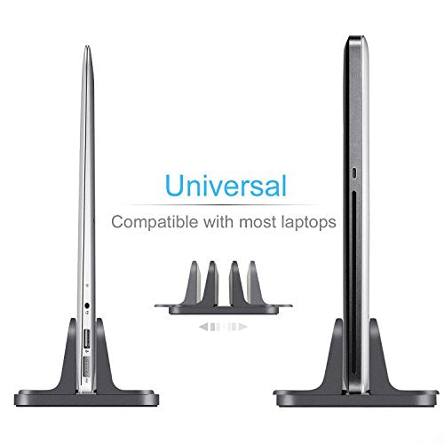 Vertical Laptop Stand for Desk [Adjustable] Sturdy Aluminum Dock Fits All Laptops (up to 20.3 inches) Space Saving, Modern Compact Holder, Compatible with MacBook Pro/Air, Surface, HP, Dell (Black) - color: Black