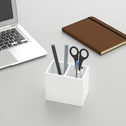 NIUBEE White Acrylic Pen Holder 2 Compartments, Desk Office Pencil Cup Desk - color: White, size: 2 Cube