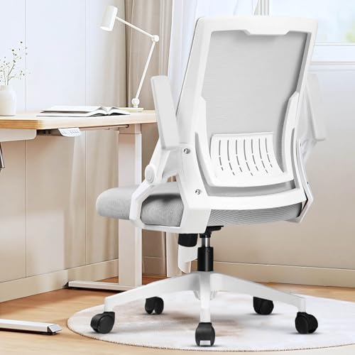 GTPLAYER Ergonomic Office Chair with Flip-up Armrests Executive Computer Chair for Home Office, Breathable Mesh & Comfy Lumbar Support, Moon Gray - color: Moon-gray, size: Large
