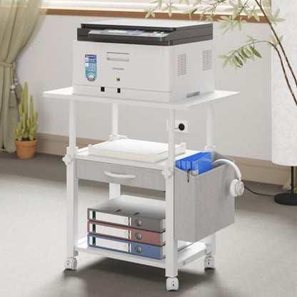 YAOHUOO 22"x15" Large Printer Stand with Drawer, 3-Tier Rolling Table Cart - color: White, size: 3-Tier