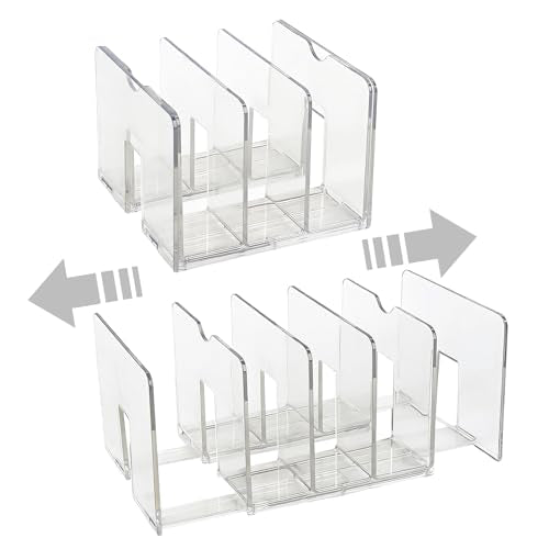 2-Pack Acrylic File Organizer, 5 Compartment Mail & Letter Sorter, Auto Rebound Magazine Holder for Desk Office Home,Clear