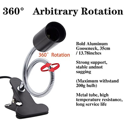 Clip Lamp Holder Adjustable Switch Clip Light Flexible Clip lamp Holder Clip Desk Lamp Socket Adjustable Light Stand Clamp Lamp Base Light Socket Gooseneck for Bedroom Lighting - color: Black, size: 1PC