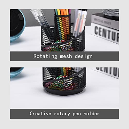 Mesh Rotating Desk Organizer, Black Pen Pencil Holder Metal Desktop Stationery Storage Caddy, 5 Grids Desk Organizer for Home Office Art Supplie, Pen Holder For Desk, Pen Holder Pen Cup Marker Holder