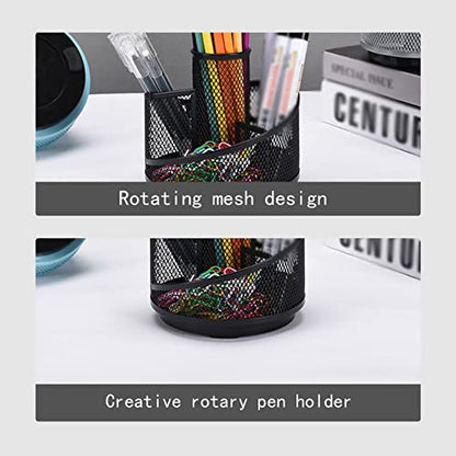 Mesh Rotating Desk Organizer, Black Pen Pencil Holder Metal Desktop Stationery Storage Caddy, 5 Grids Desk Organizer for Home Office Art Supplie, Pen Holder For Desk, Pen Holder Pen Cup Marker Holder