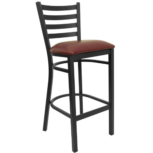 Flash Furniture Hercules Metal Ladder Back Restaurant Barstool, Burgundy - color: Burgundy Vinyl Seat/Black Metal Frame, size: Set of 1