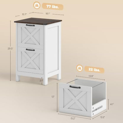 HOMCOM 2 Drawer Vertical File Cabinet with Silent Slides, Distressed White - color: Distressed White