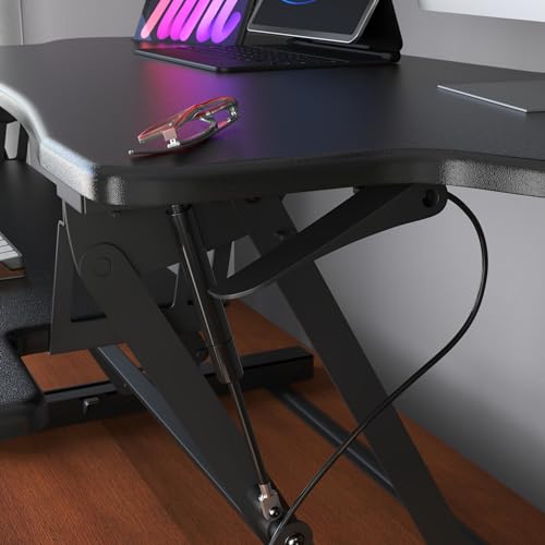 Mount-It! Standing Desk Converter 48" Wide Sit Stand Extra Large Desk Riser | Tabletop for 2 Monitors, Keyboard Tray & Device Slot, Height Adjustable from 6"–19.25" with Dual Gas Spring Handles, Black