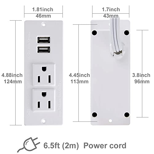 Recessed Power Strip with USB Mountable Power Strip with USB 2 Power Outlets 2 USB Hub Built in Desk Table Coneference Sofa Cabinet Drawer - color: White